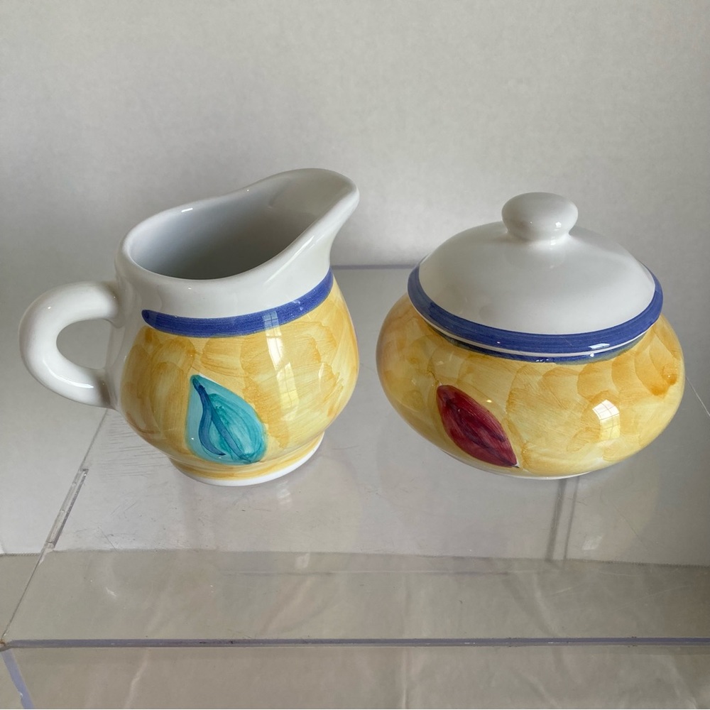 CALECA Italian Pottery Hand Painted Cream and Sugar Bowl